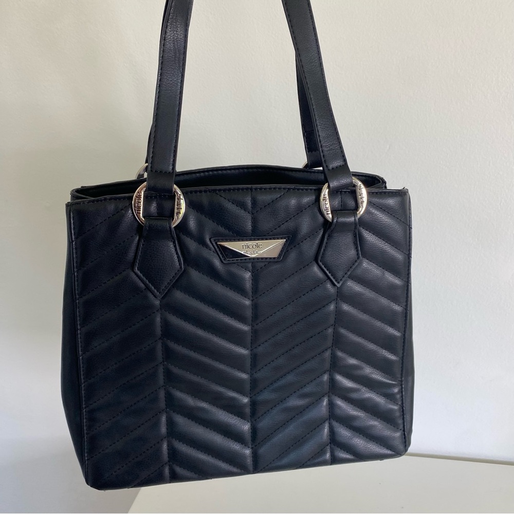 Nicole Miller Black Chevron-Quilt Shoulder Bag